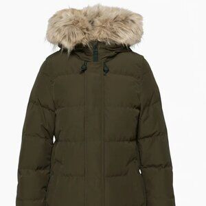TNA | The Powder Parka | Size Large | Dark Olive | Removable fur hood lining
